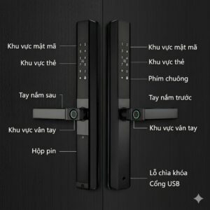 khóa vân tay 2 chiều cửa nhôm Xingfa
